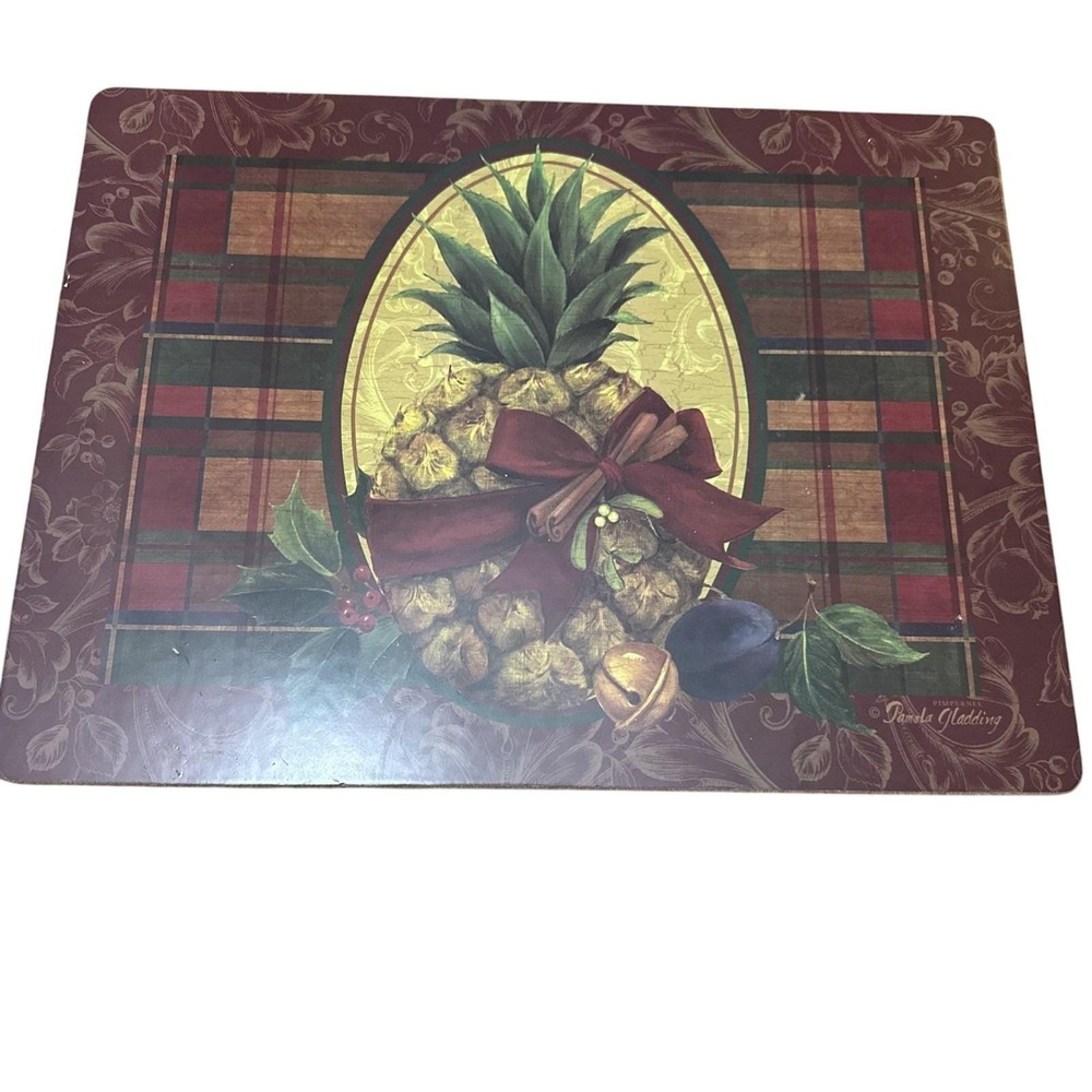 Pimpernel Placemats Pamela Gladding Pineapple Plaid Red Green Excellent Set of 4
